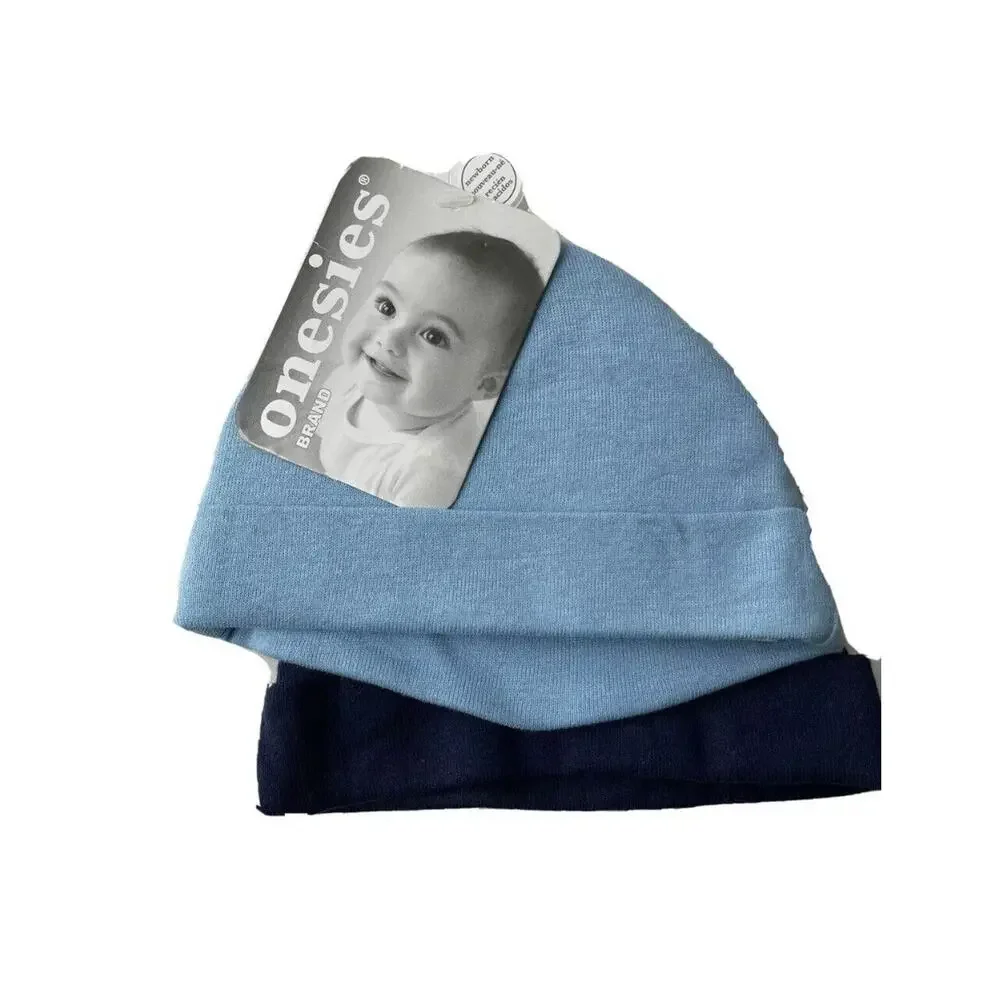 Newborn 0-6M Baby Beanie Light Blue Navy Blue Hat Clothes Brand New With Tags